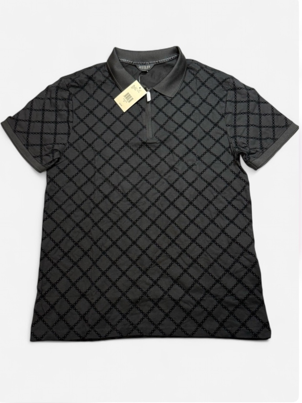 Guess Black Geometric 1/4 Zip Polo Shirt Sz M NWT